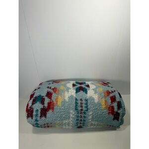 Pendleton Aztec avra valley 90" Sherpa Fleece Blanket Blue Geometric Whipstitch